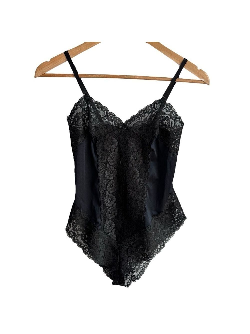 Vintage 90s Lingerie Bodysuit Teddy Sz S Black Lace Lacy Pinup Goth Burlesque